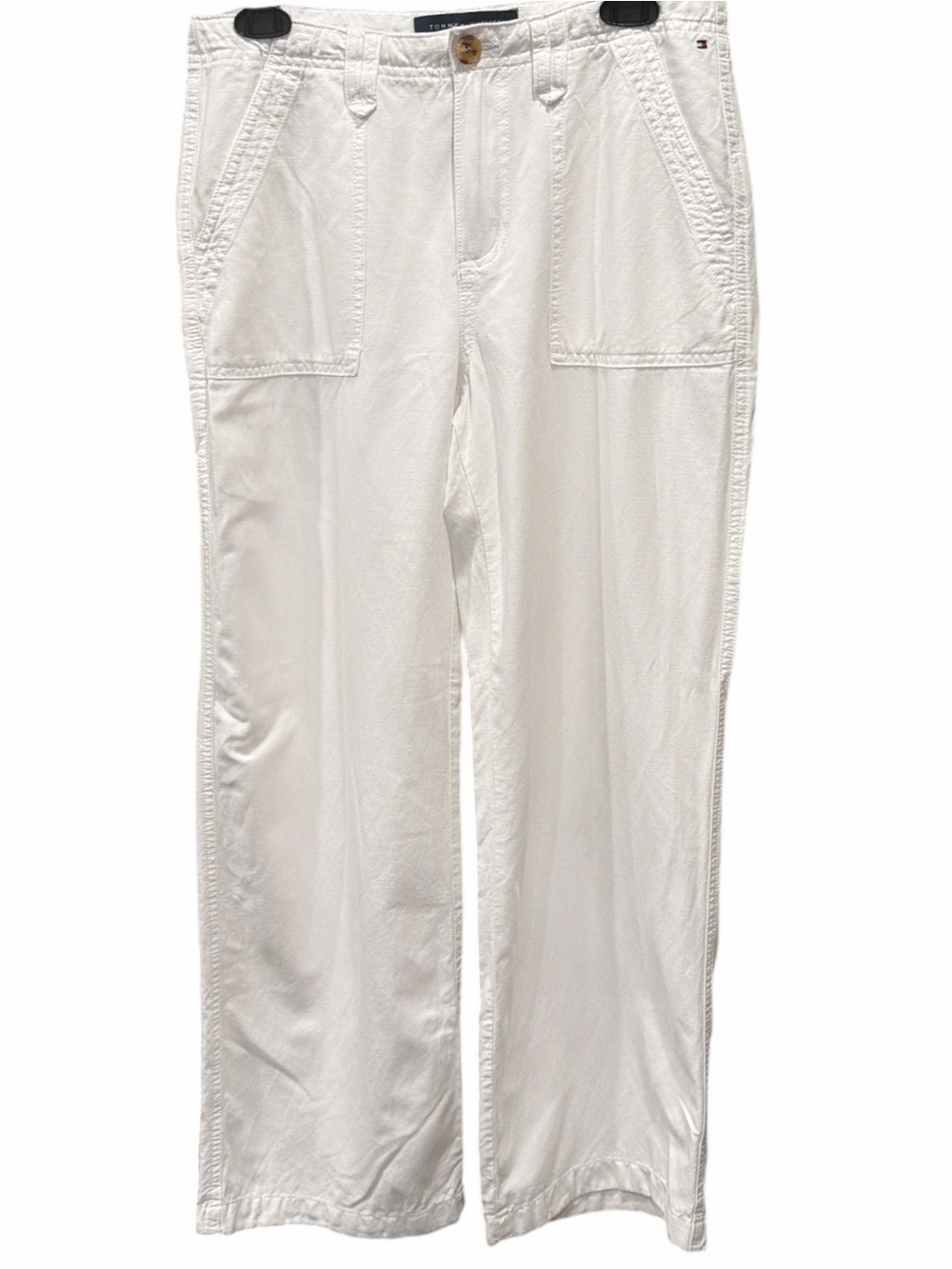 Tommy Hilfiger White Utility Wide Leg Pants Women’s 4 High Rise Patch Pocket - Picture 2 of 8